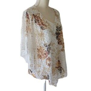 Crochet Poncho Tank Top Shirt Floral Fairy Whimsy Large Flowy Fairycore Romantic